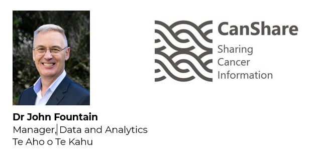 Header for Te Aho o Te Kahu Cancer Control Agency Data and Analytics newsletter dated 31 October 2025. It has a photo of a middle aged man from the shoulders up in a blue suit and light blue shirt. Underneath it is the man's anme and role at the Agneyc - Dr John Fountain, Manager Data and Analyitcs, Te Aho o Te Kahu in a called John Fountain who 