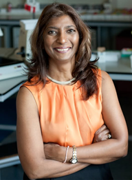 Photogragph of Dr Reena Ramsaroop who the article is about. She is an Asian woman, mid 30s with long dark brown hair and is smiling at the camera with her arms folded across her chest 
