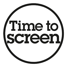 A black circle with the words "Time to Screen" inside it. White background