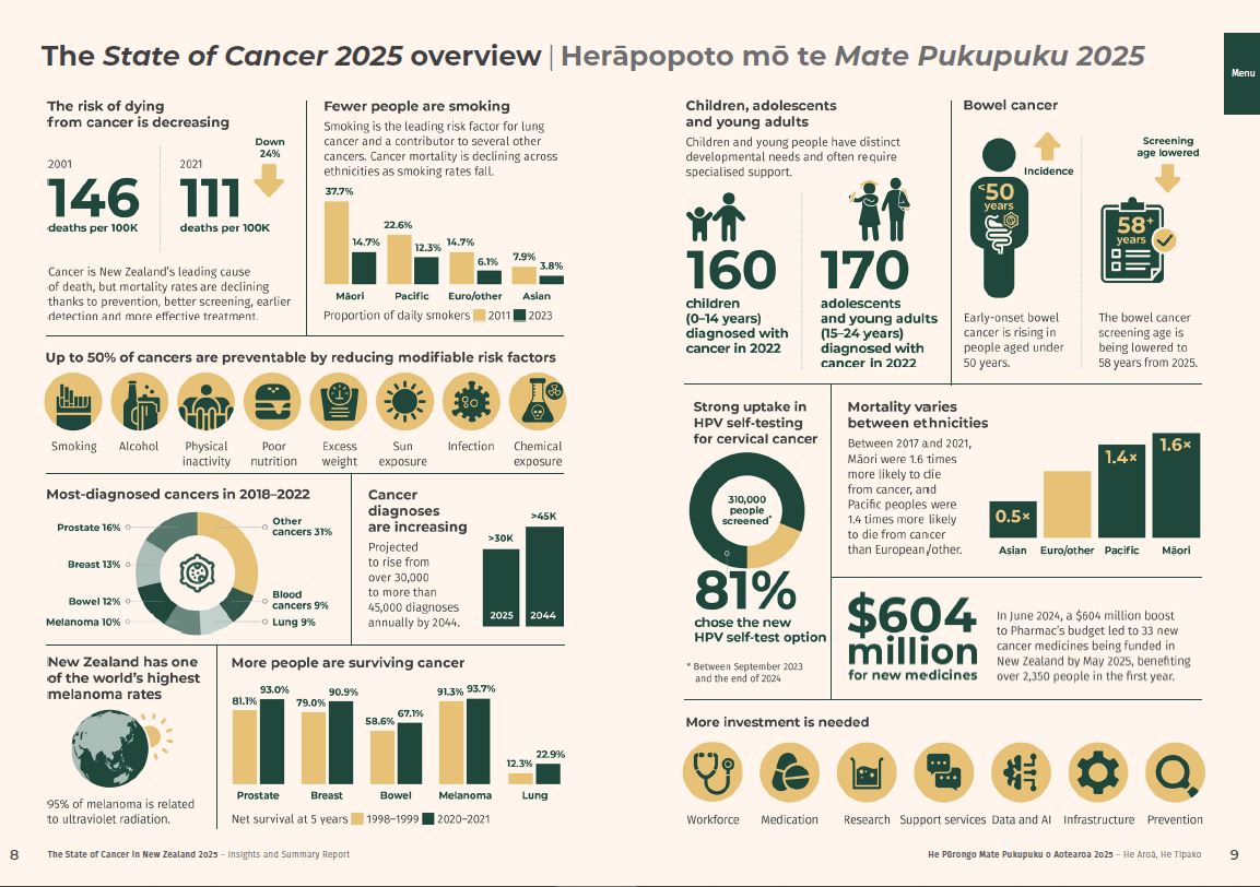 State of Cancer 2025 Insights and Summary A3 Infographic. The Accessible PDF link above has an alternative text version of this image. 