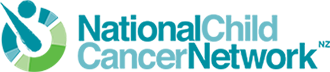 Logo for National Child Cancer Network which teal and light blue text on a clear background. are for 12-24 year olds. 
